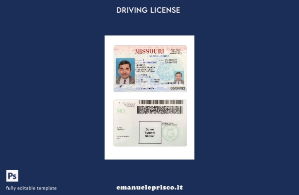 verified style modello presente patente di guida USA Missouri in stile verificato template